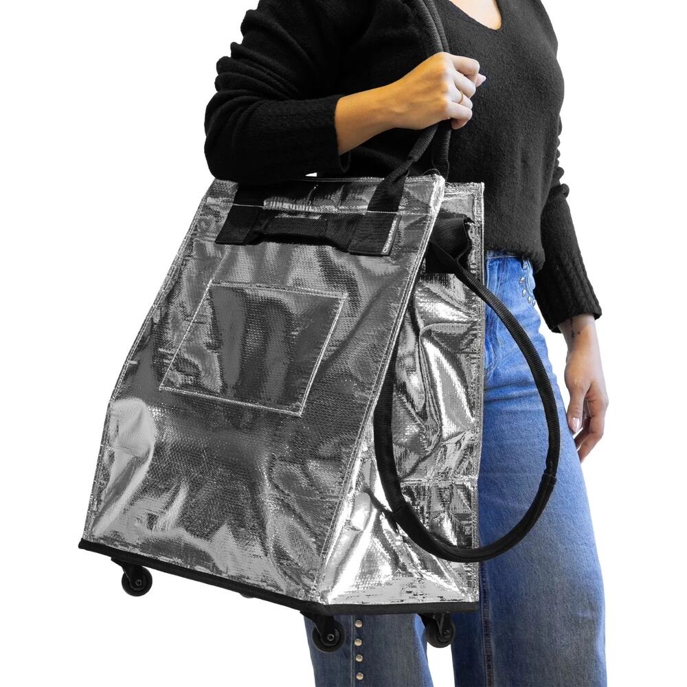 CleverMade Foldable Rolling Tote Bag 18"W x 24"H Soft Grip 90L 75lb Silver 12345